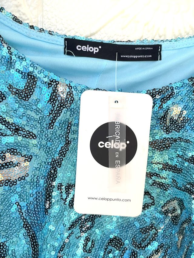Vestido CELOP azul brillante, animal print, NUEVO