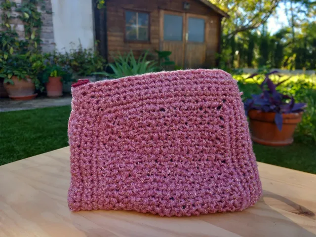 Bolsillo ganchillo hecho a mano rosa