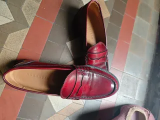 Mocasines de piel auténtica granate mujer talla 38