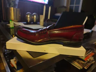 Mocasines de piel auténtica granate mujer talla 38