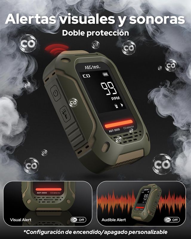 Detector CO Portátil AGT-3000 con Alarma