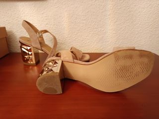 Sandalias KMB Piel Ante Rosa Tacón Metálico 37