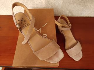 Sandalias KMB Piel Ante Rosa Tacón Metálico 37