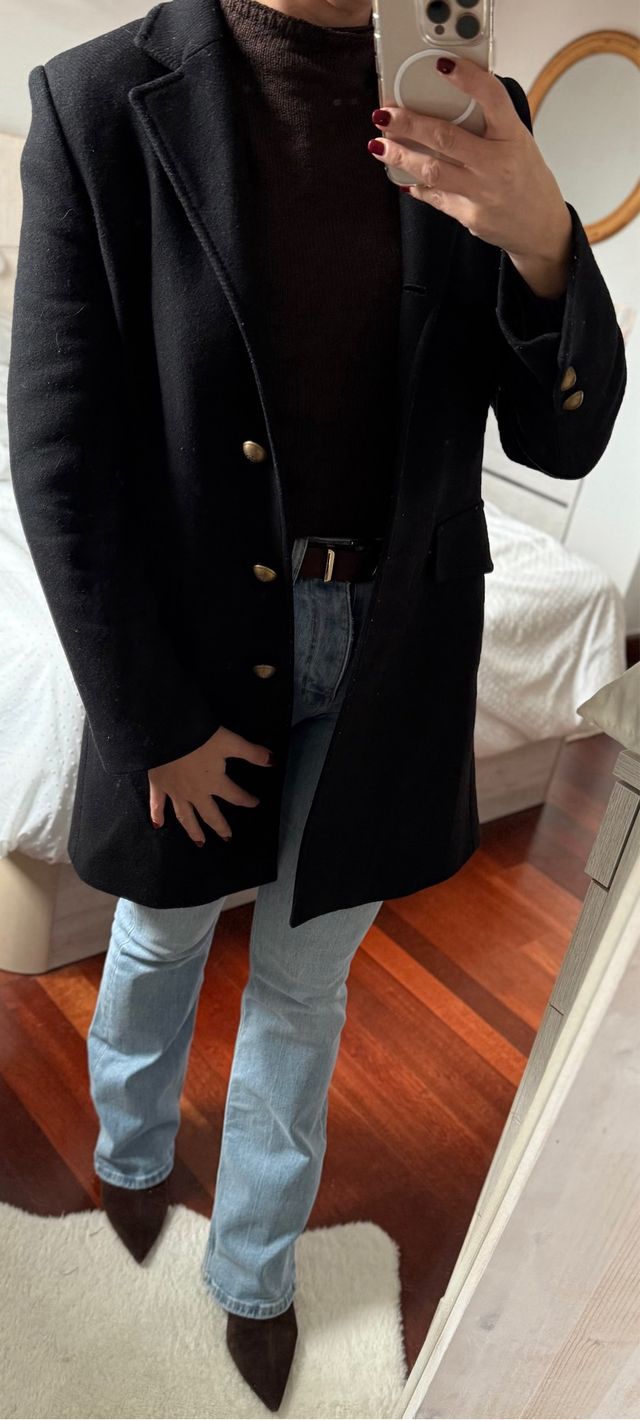 Abrigo negro lana Zara