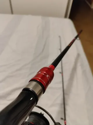 Caña de pescar carbono 180cm roja 2 tramos