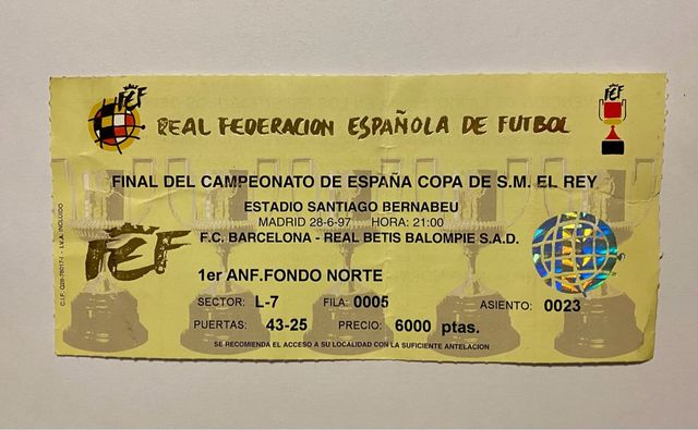 Entrada Final Copa del Rey 1997 Santiago Bernabéu