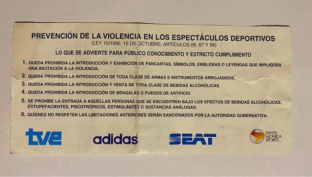 Entrada Final Copa del Rey 1997 Santiago Bernabéu