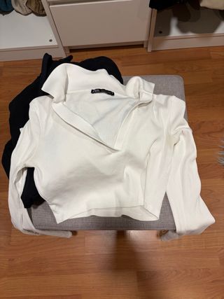 Top Zara blanco manga larga