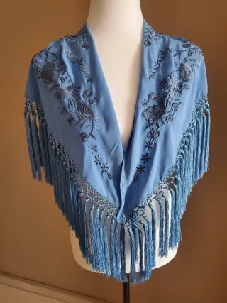 Mantoncillo Flamenco Bordado Azul