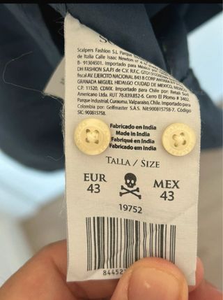 Camisa Scalpers Azul Talla 43 Algodón 100%