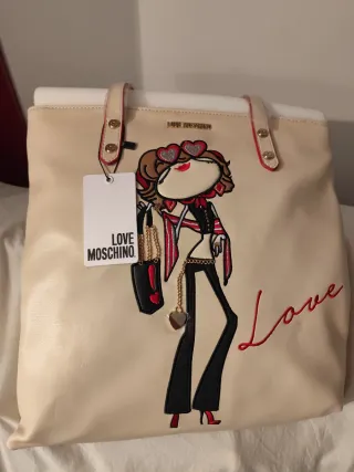 Bolso LOVE Moschino Beige con Dibujo
