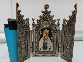 Tríptico religioso metal Virgen del pilar y ángel