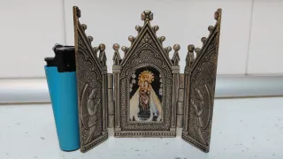 Tríptico religioso metal Virgen del pilar y ángel