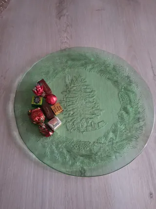 Piatto porta-panettone in vetro verde