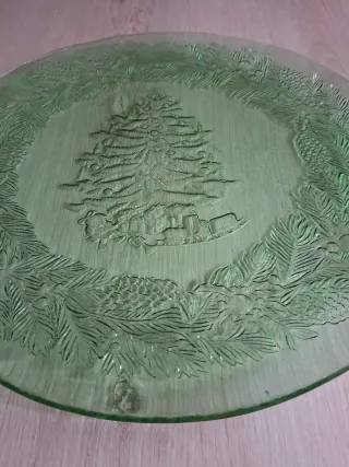 Piatto porta-panettone in vetro verde
