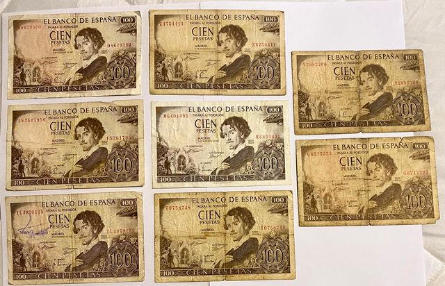 Lotto di 8 Banconote 100 Peseta Banco de España 1965