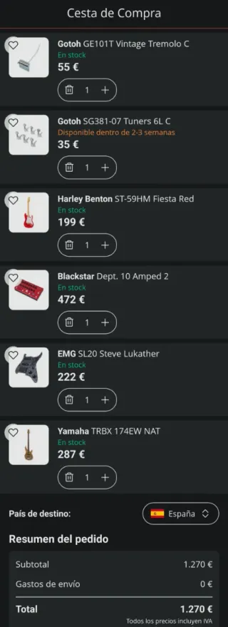 Set de instrumentos Strato/bajo/MIDI/Amp/Efectos