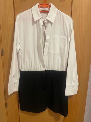 Vestido Stradivarius Blanco y Negro Talla L Nuevo