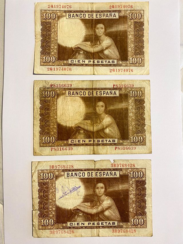 Lotto 3 Banconote 100 Peseta Banco de España 1953