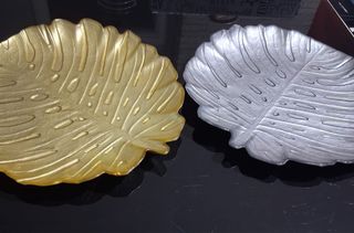 Set 2 Foglie Vetro Oro Argento NUOVO TUTTO