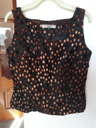 Blusa fiesta lentejuelas negra y dorada Talla M