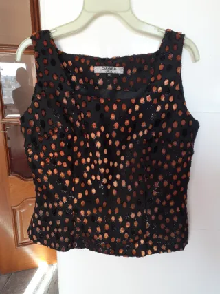 Blusa fiesta lentejuelas negra y dorada Talla M