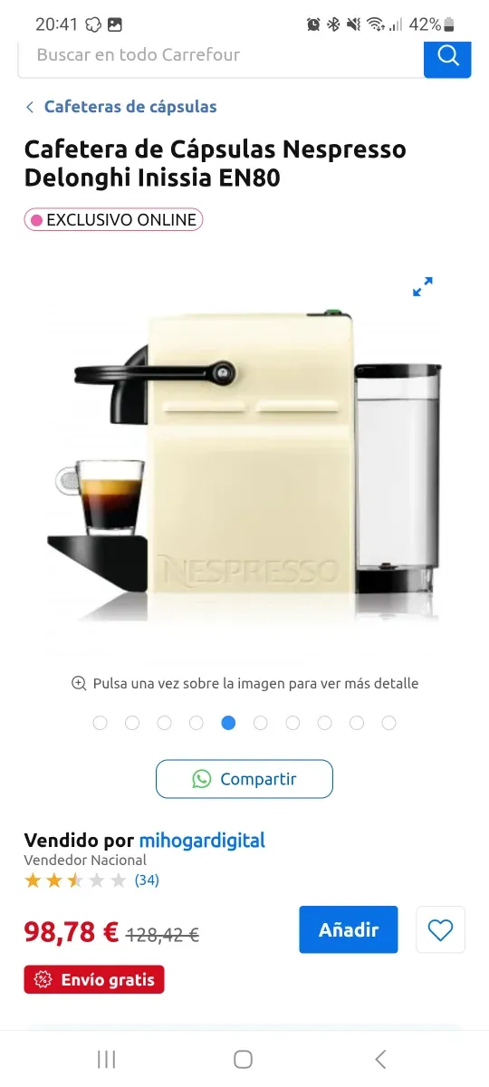 Cafetera Nespresso DeLonghi Inissia EN80