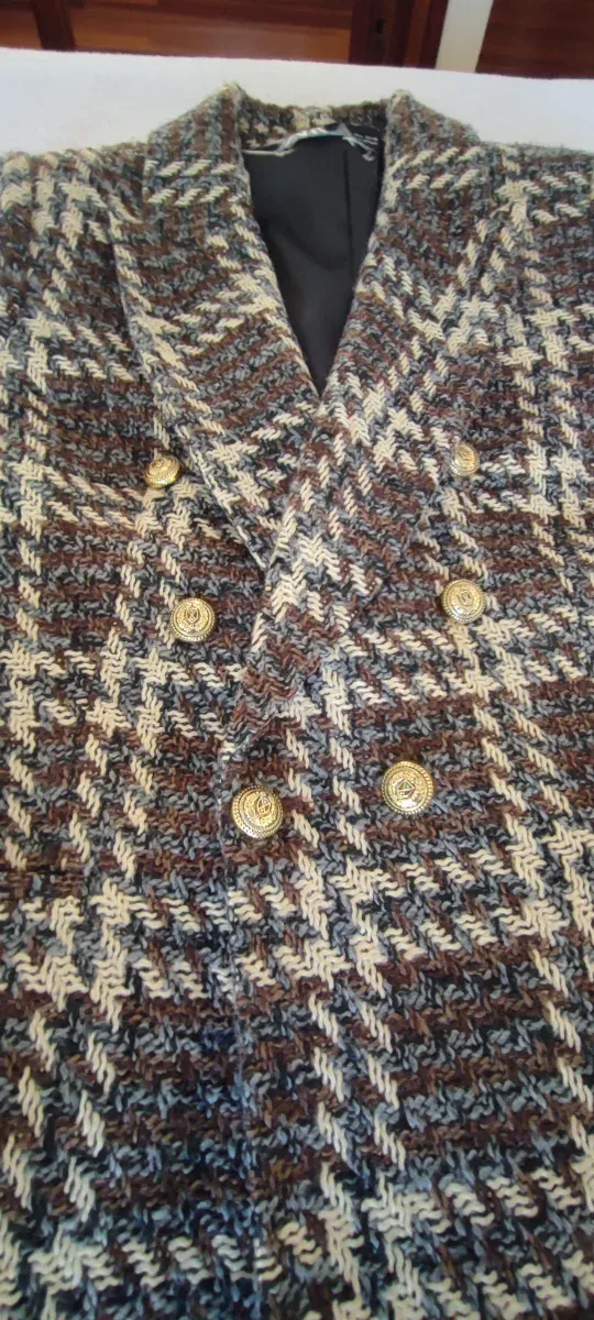 Chaqueta cruzada cuadros mujer