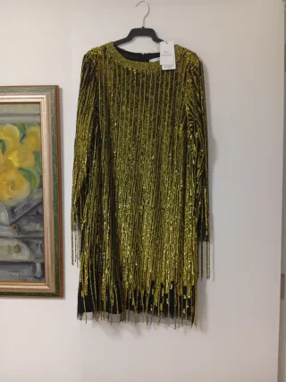 Vestido lentejuelas negro y dorado