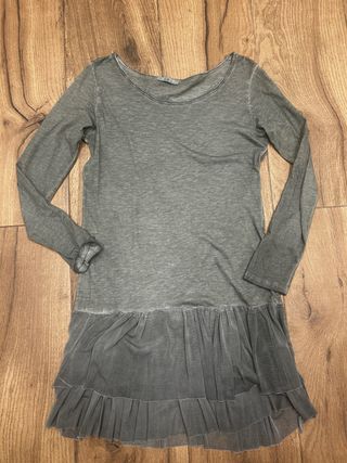 Vestido mujer manga larga verde gris talla M
