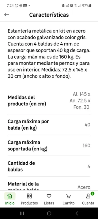 Estantería metálica 4 baldas