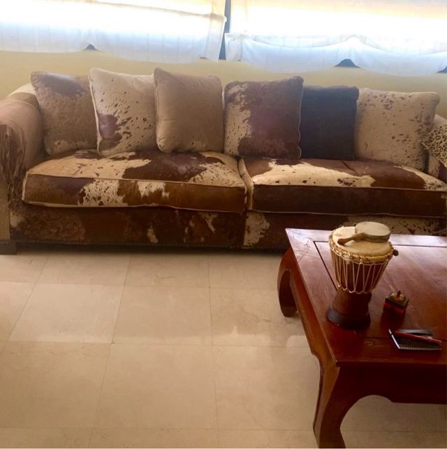 Sofá 4 plazas piel y tela Beig y Marrón