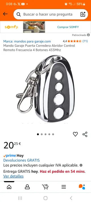 Mando Garaje 4 Botones (433Mhz)