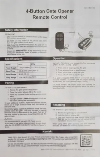 Mando Garaje 4 Botones (433Mhz)