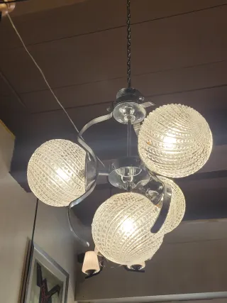 Lampada sospensione anni '70 acciaio e vetro