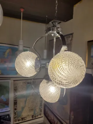 Lampada sospensione anni '70 acciaio e vetro