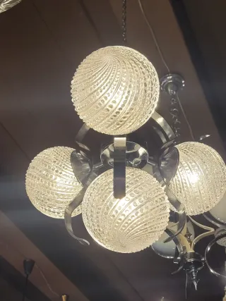 Lampada sospensione anni '70 acciaio e vetro