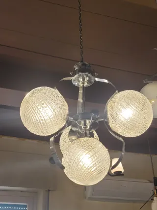 Lampada sospensione anni '70 acciaio e vetro