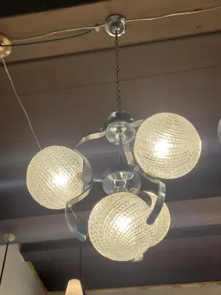 Lampada sospensione anni '70 acciaio e vetro