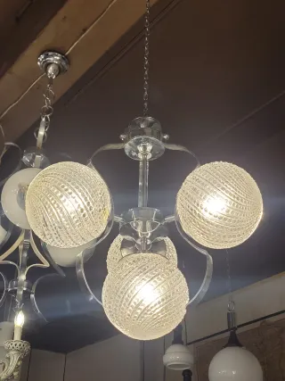 Lampada sospensione anni '70 acciaio e vetro