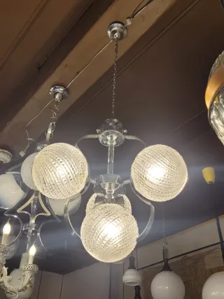 Lampada sospensione anni '70 acciaio e vetro