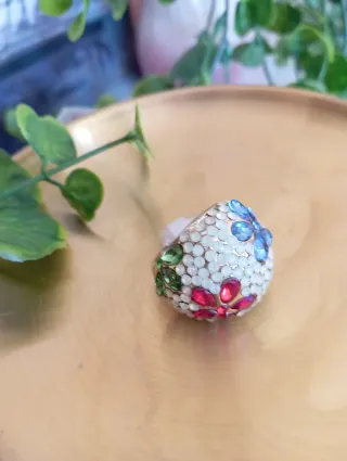 Anillo Rodio Flores Cristal Multicolor