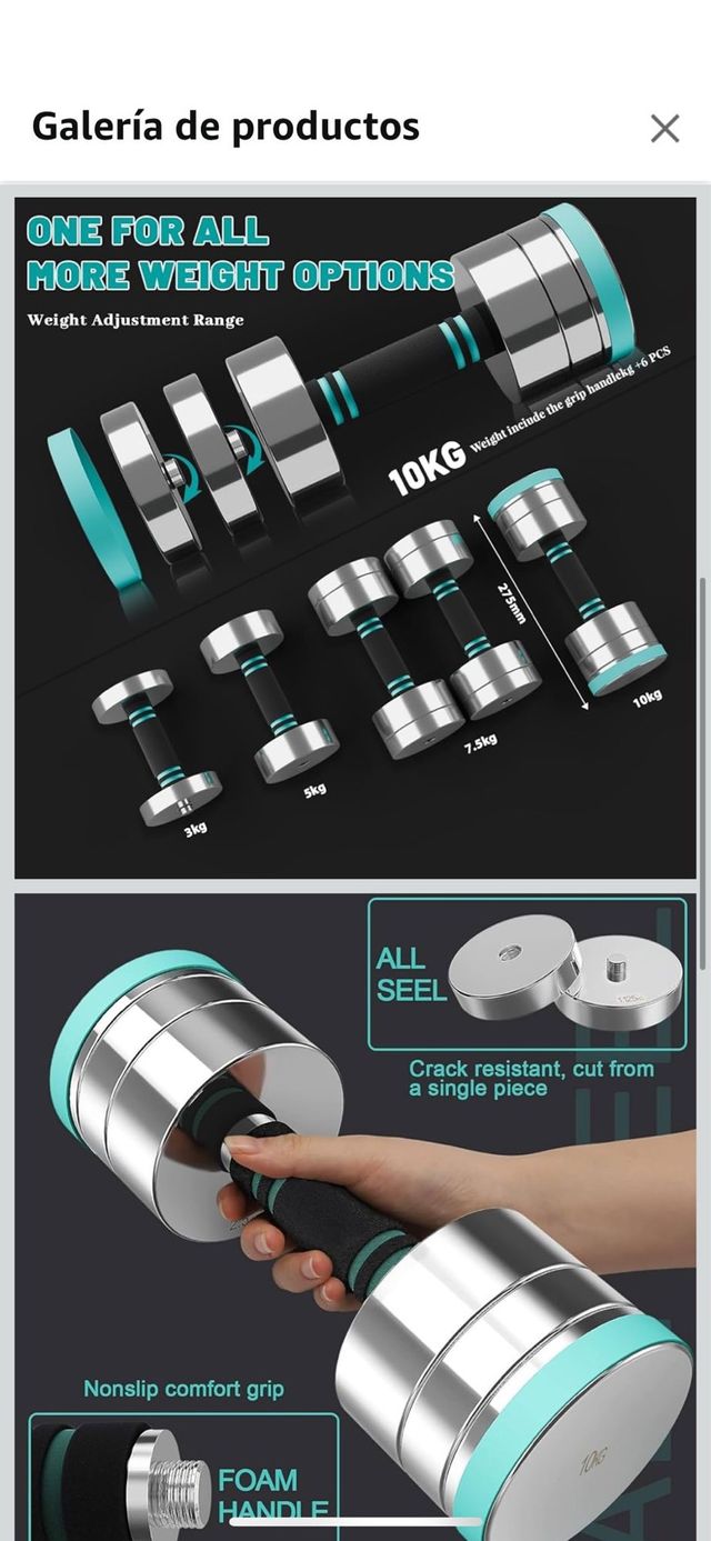 Mancuernas Acero 2x10kg Ajustables. 20kg total