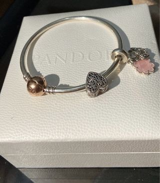 Pulsera Pandora Corazón y Flor Rosa