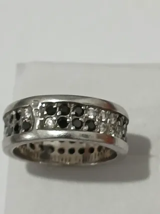 Aliança Prata 925 Zircónias Pretas e Brancas