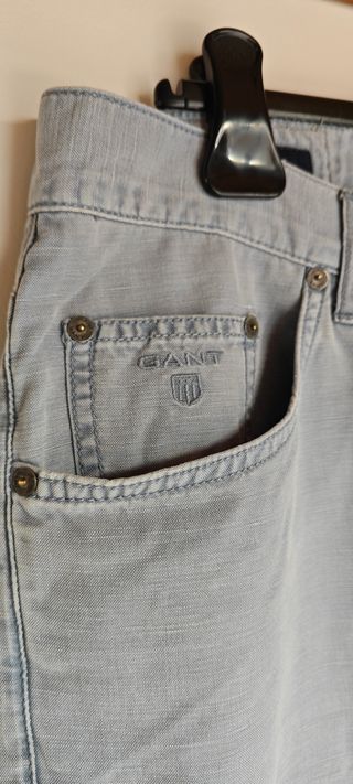 GANT Pantaloni Chip Slim Tapered Lino Cotone Azzur