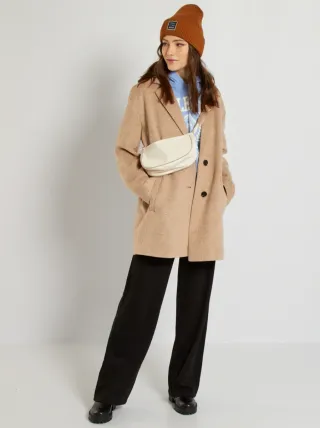 Abrigo de Paño Corto Kiabi Color Camel/Tostado XXS