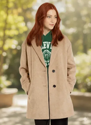 Abrigo de Paño Corto Kiabi Color Camel/Tostado XXS