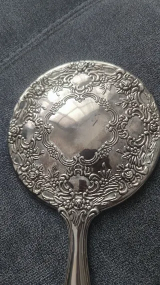 Espejo de mano antiguo plateado