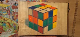 Cuadro madera vintage cubo Rubik